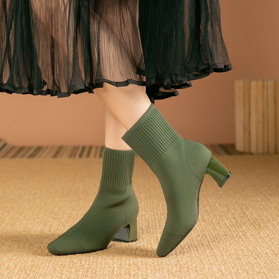 Honeysuckle | Knit Ankle Boot with Block Heel view 7