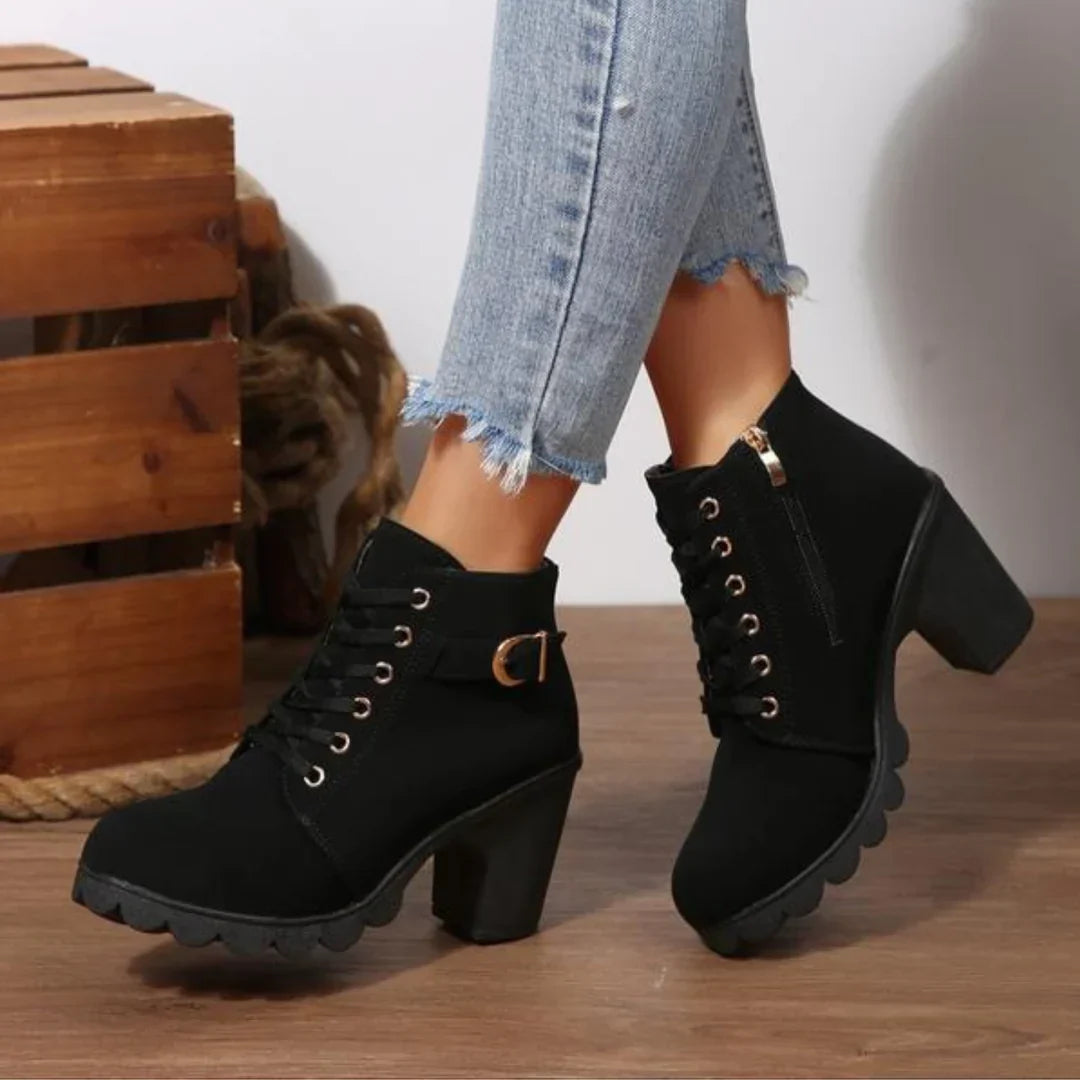 Ursula | Lace-Up Block Heel Ankle Boots