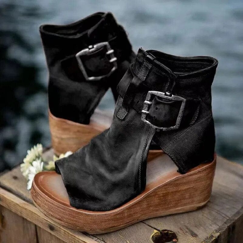 Rosa | Women's Ankle Boots – Wedge Open Toe Buckle view 2