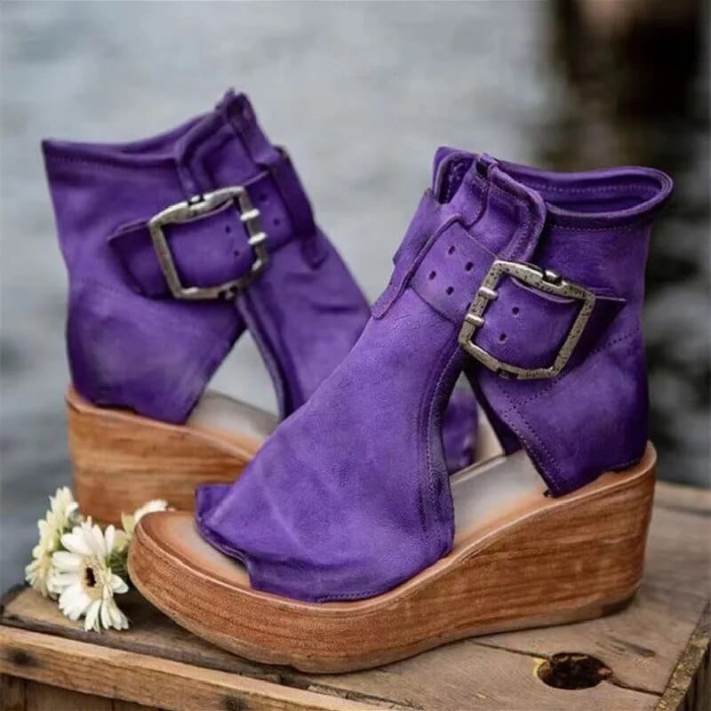 Rosa | Women's Ankle Boots – Wedge Open Toe Buckle view 3