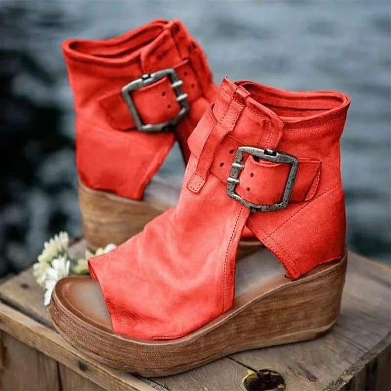 Rosa | Women's Ankle Boots – Wedge Open Toe Buckle view 4