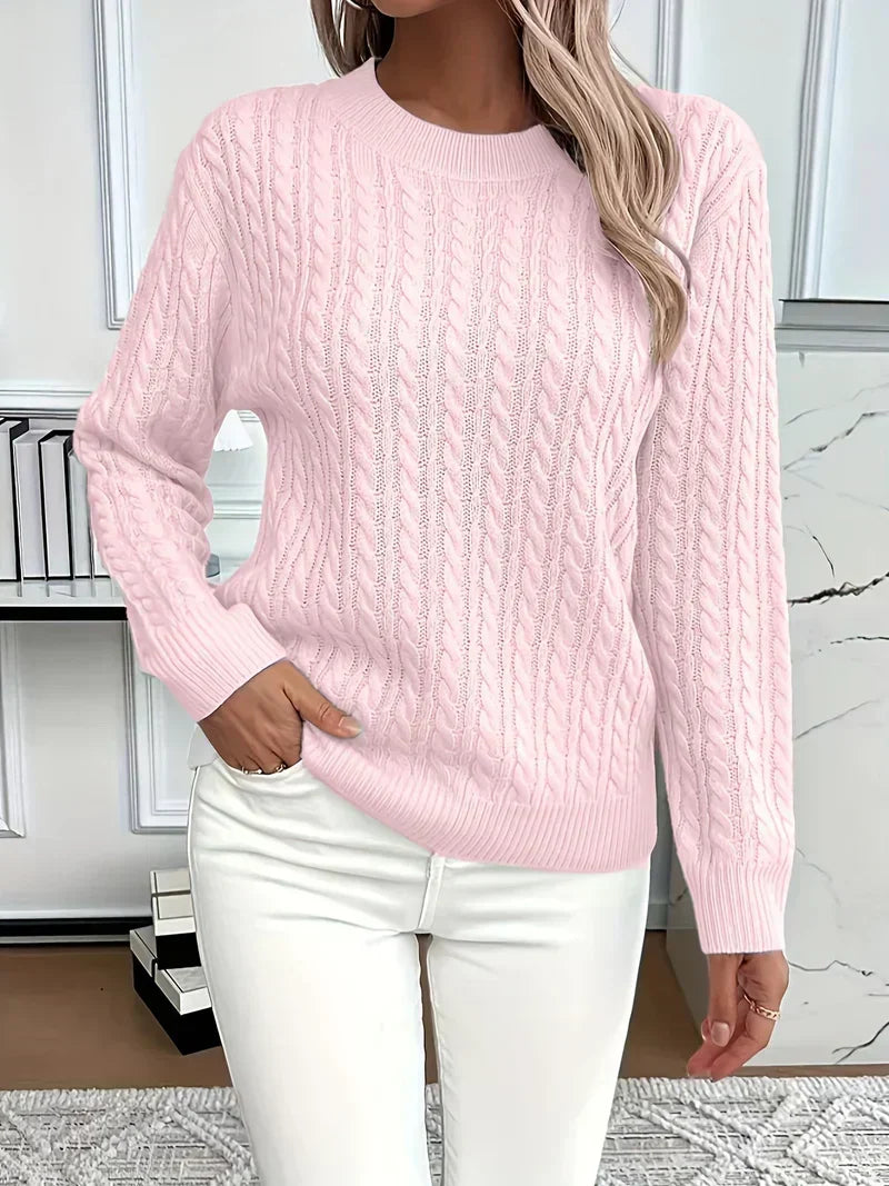 Ember | Women's Winter Sweater – Cable Knit Crew Neck, White view 3