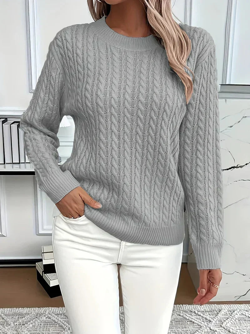 Ember | Women's Winter Sweater – Cable Knit Crew Neck, White view 4