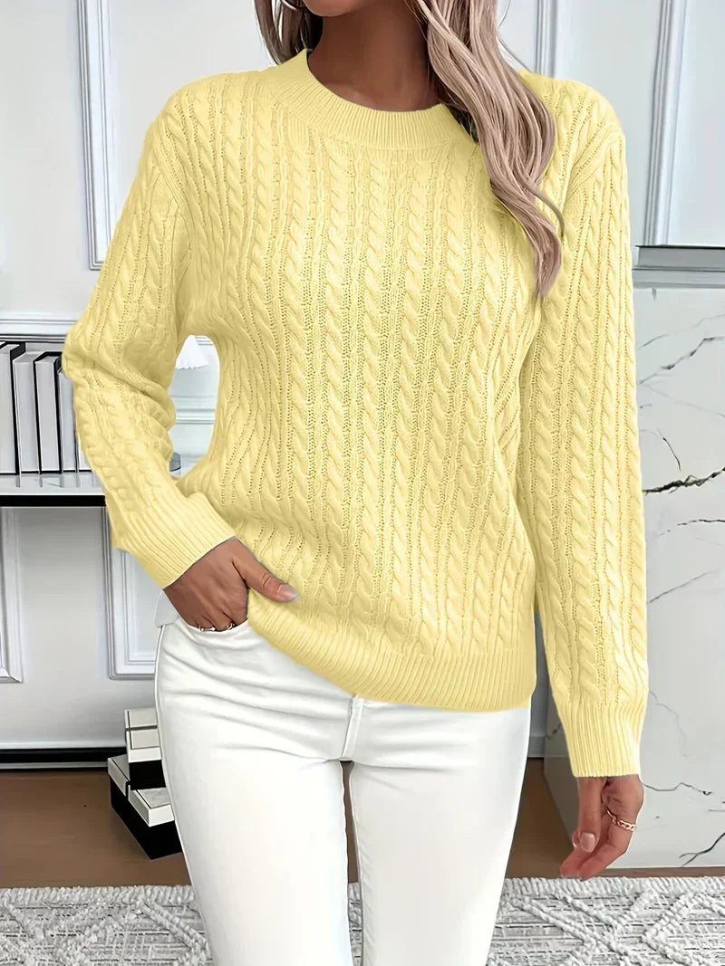 Ember | Women's Winter Sweater – Cable Knit Crew Neck, White view 5
