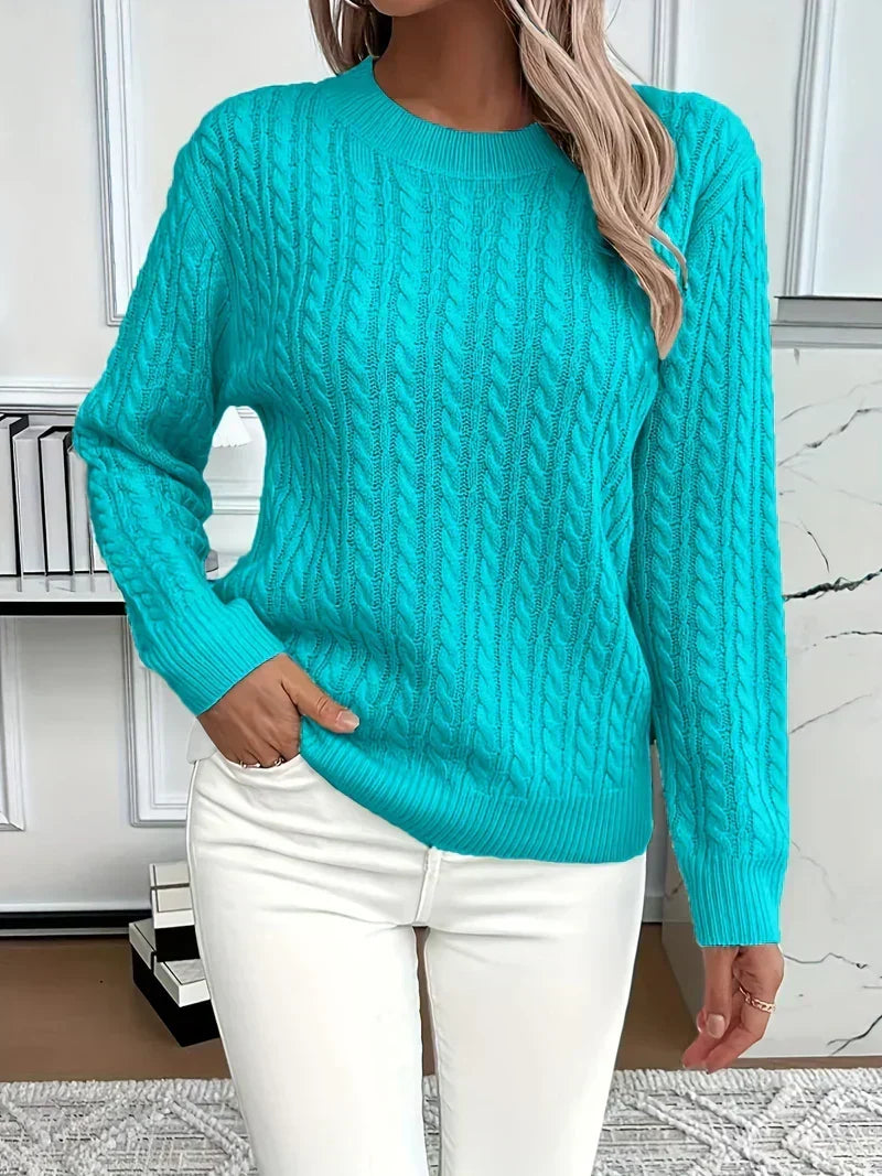 Ember | Women's Winter Sweater – Cable Knit Crew Neck, White view 6