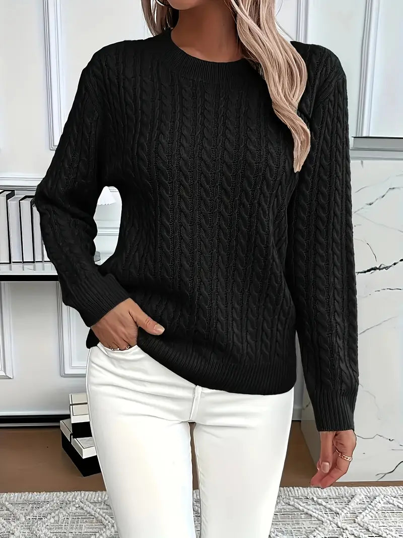 Ember | Women's Winter Sweater – Cable Knit Crew Neck, White view 7