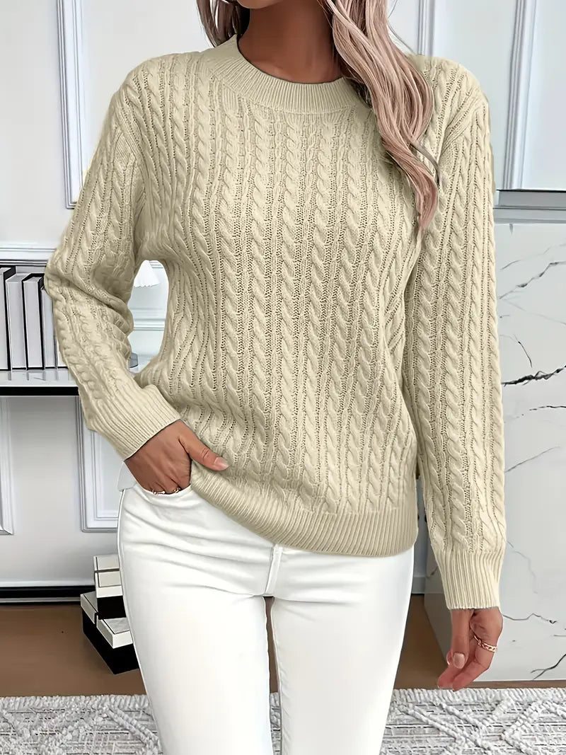 Ember | Women's Winter Sweater – Cable Knit Crew Neck, White view 9