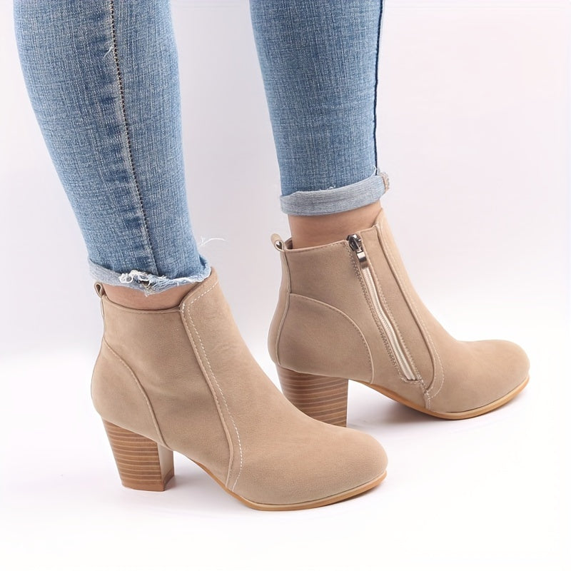 Esme | Ankle Boots with Block Heel & Side Zip