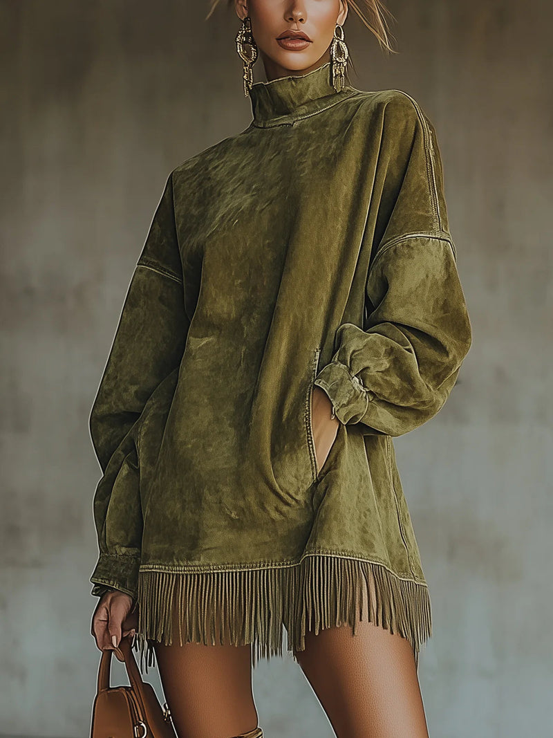 Bellamy | Knit Sweater Dress with Fringe Hem