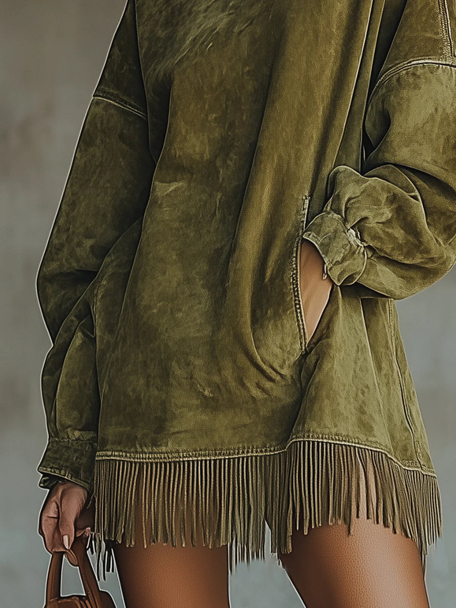 Bellamy | Knit Sweater Dress with Fringe Hem view 3