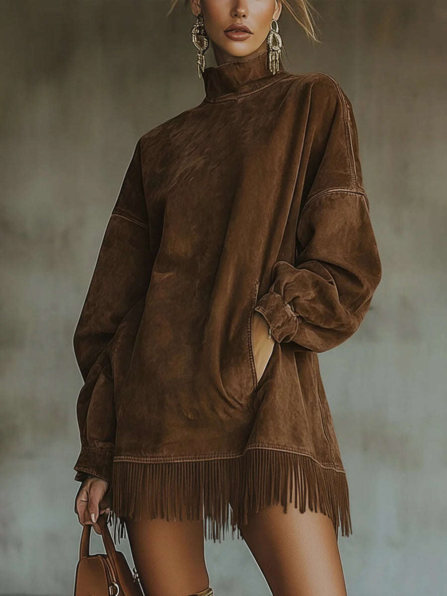 Bellamy | Knit Sweater Dress with Fringe Hem view 4