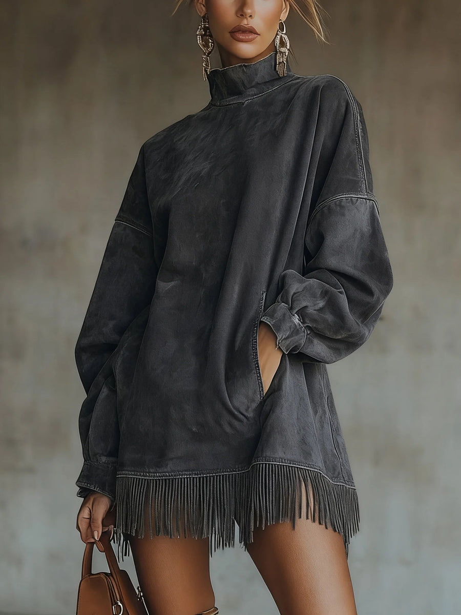 Bellamy | Knit Sweater Dress with Fringe Hem view 5