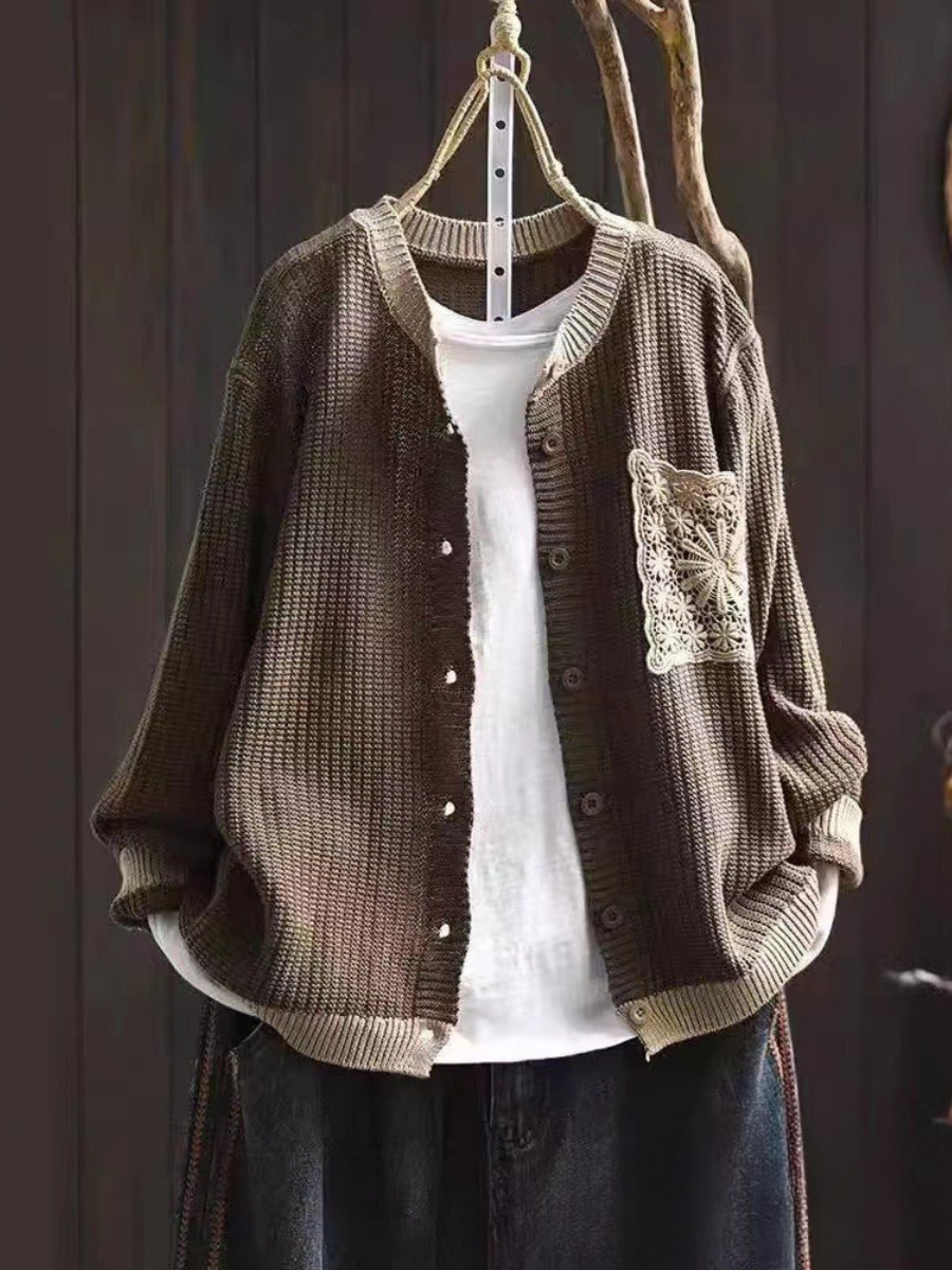 Mimi | Women's Winter Cardigan – Button-Front Knit, Brown