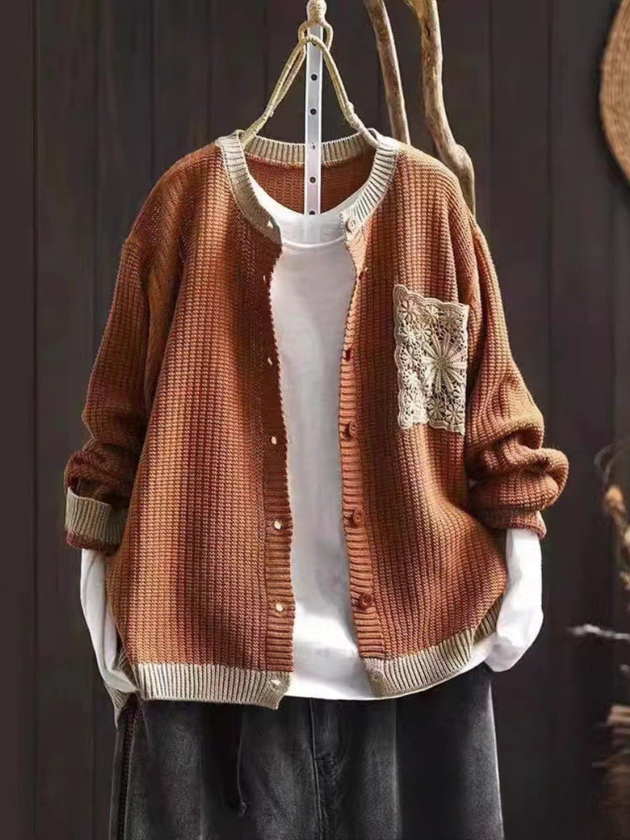 Mimi | Women's Winter Cardigan – Button-Front Knit, Brown view 4