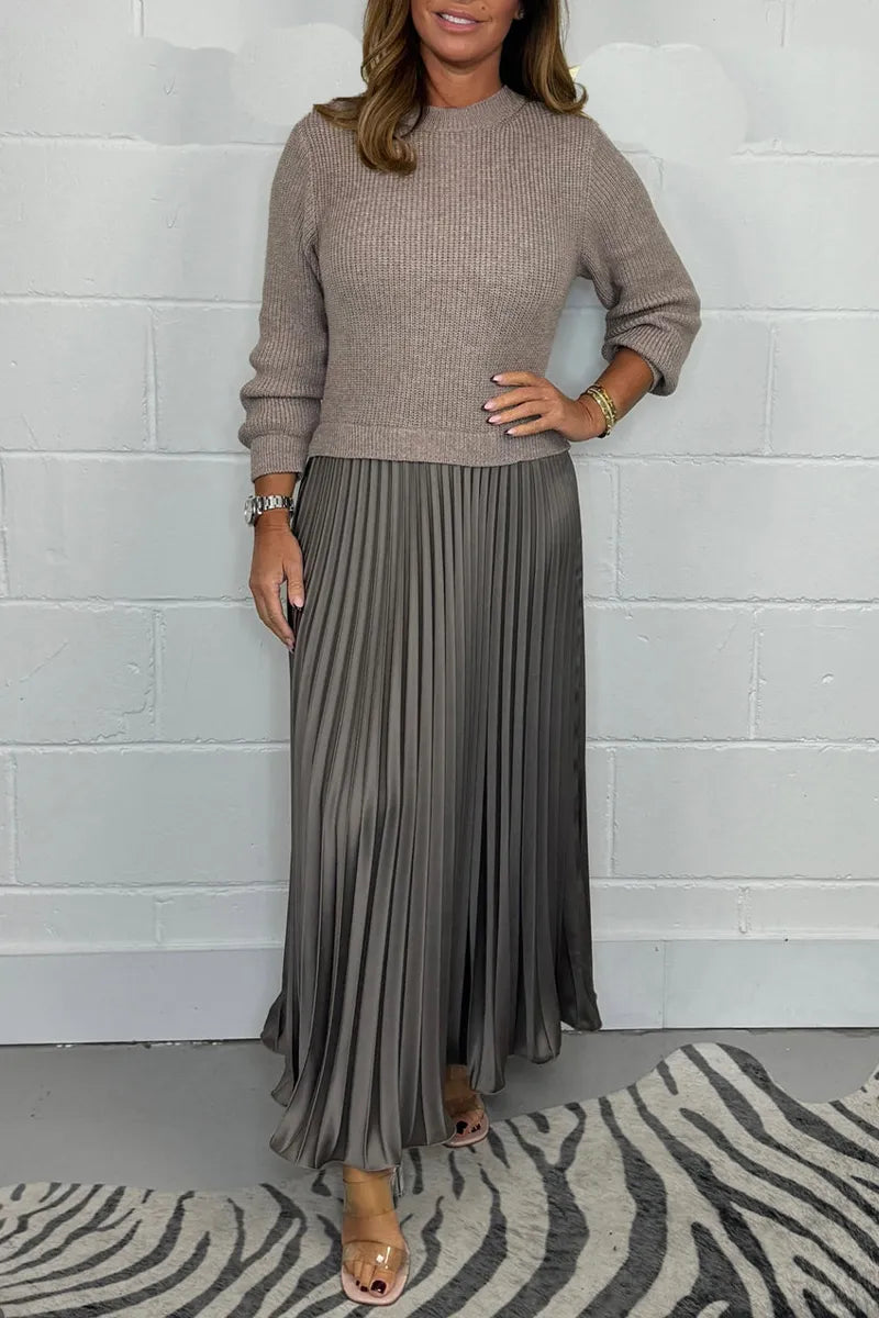 Verina | Knit Sweater Midi Dress with Pleated Skirt