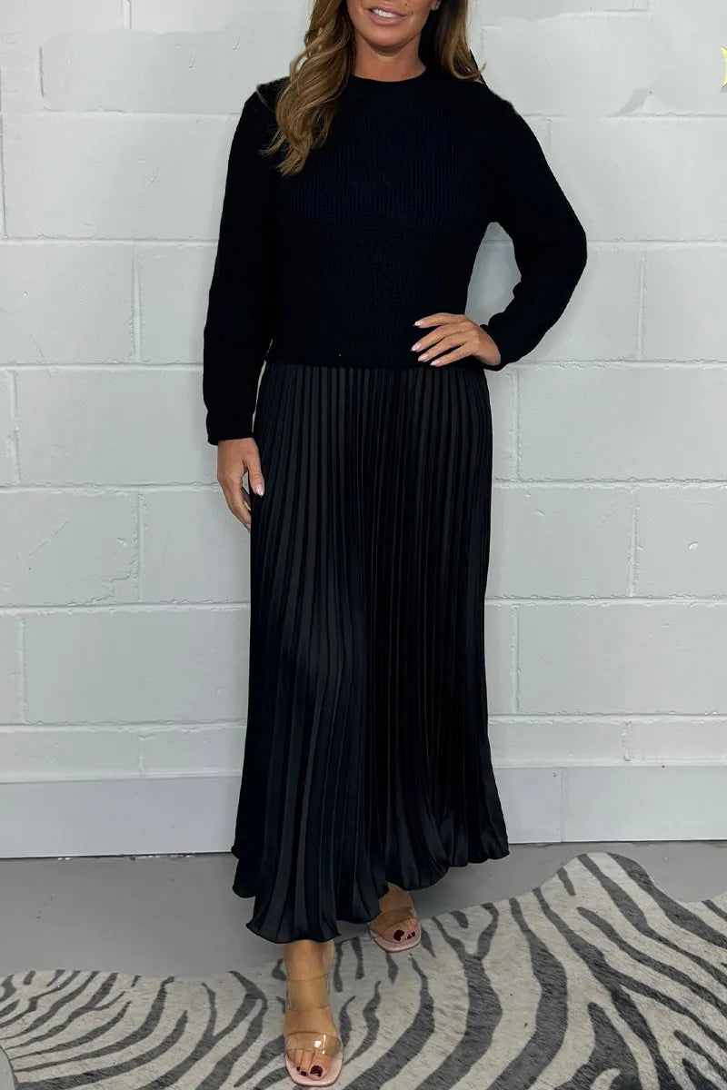 Verina | Knit Sweater Midi Dress with Pleated Skirt view 2