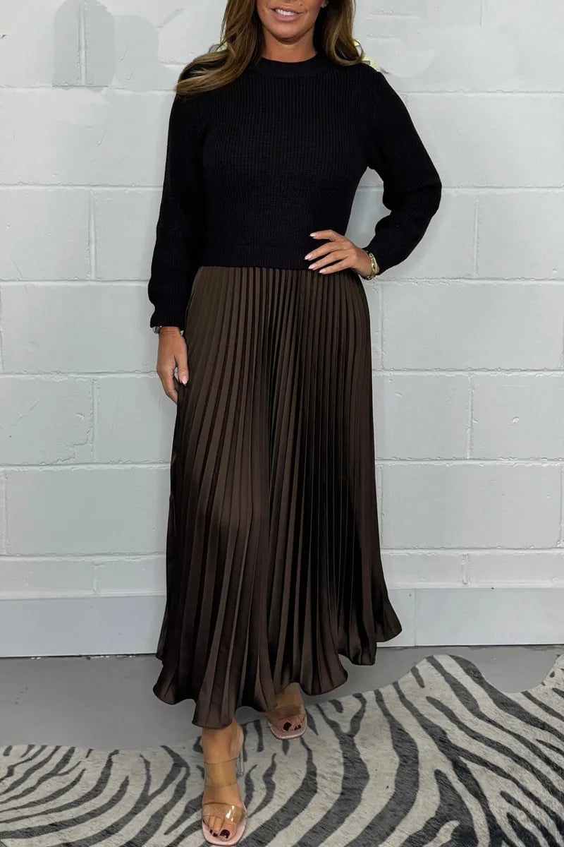 Verina | Knit Sweater Midi Dress with Pleated Skirt view 3