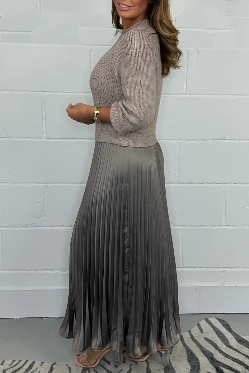 Verina | Knit Sweater Midi Dress with Pleated Skirt view 7