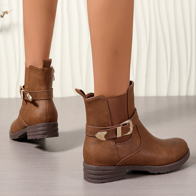 Lavender | Western Buckle Ankle Boot