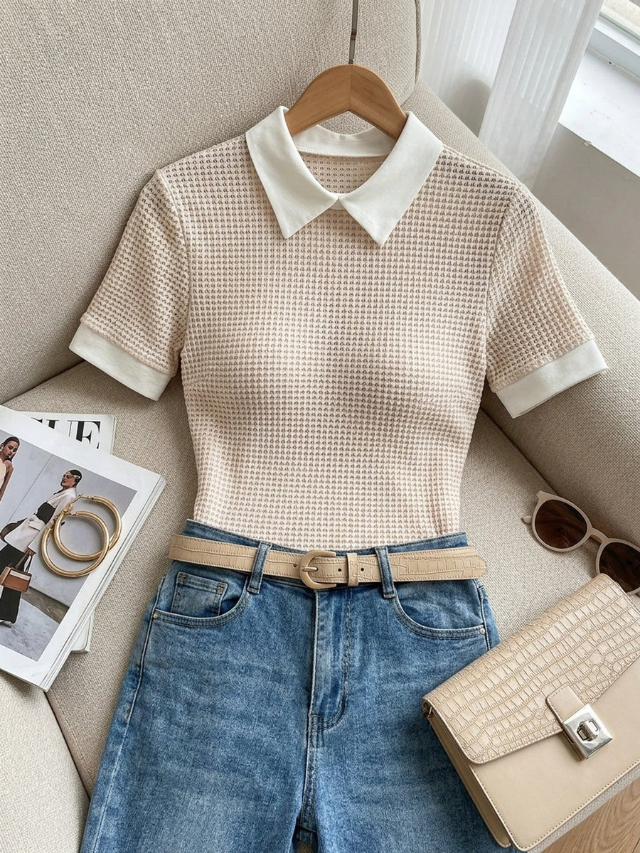 Daphne | Women's Collared Knit Top – Slim Fit Long Sleeve Polo Top view 8