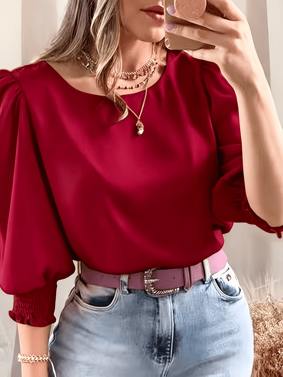 Ellen | Women's Puff Sleeve Blouse – Elegant Long Sleeve Dressy Top view 6