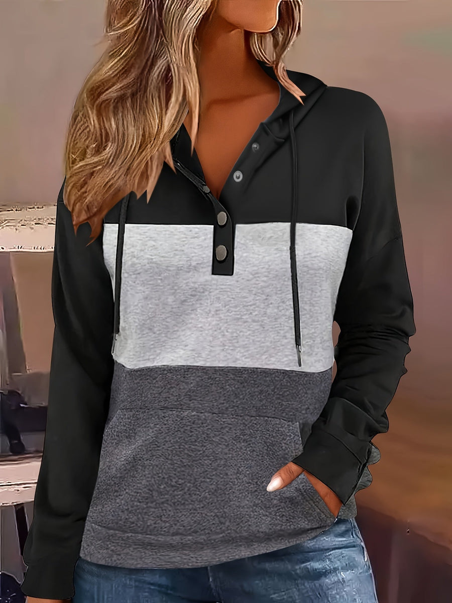 Brynne | Women's Color Block Hoodie – Button Neck Oversized Sweatshirt view 2