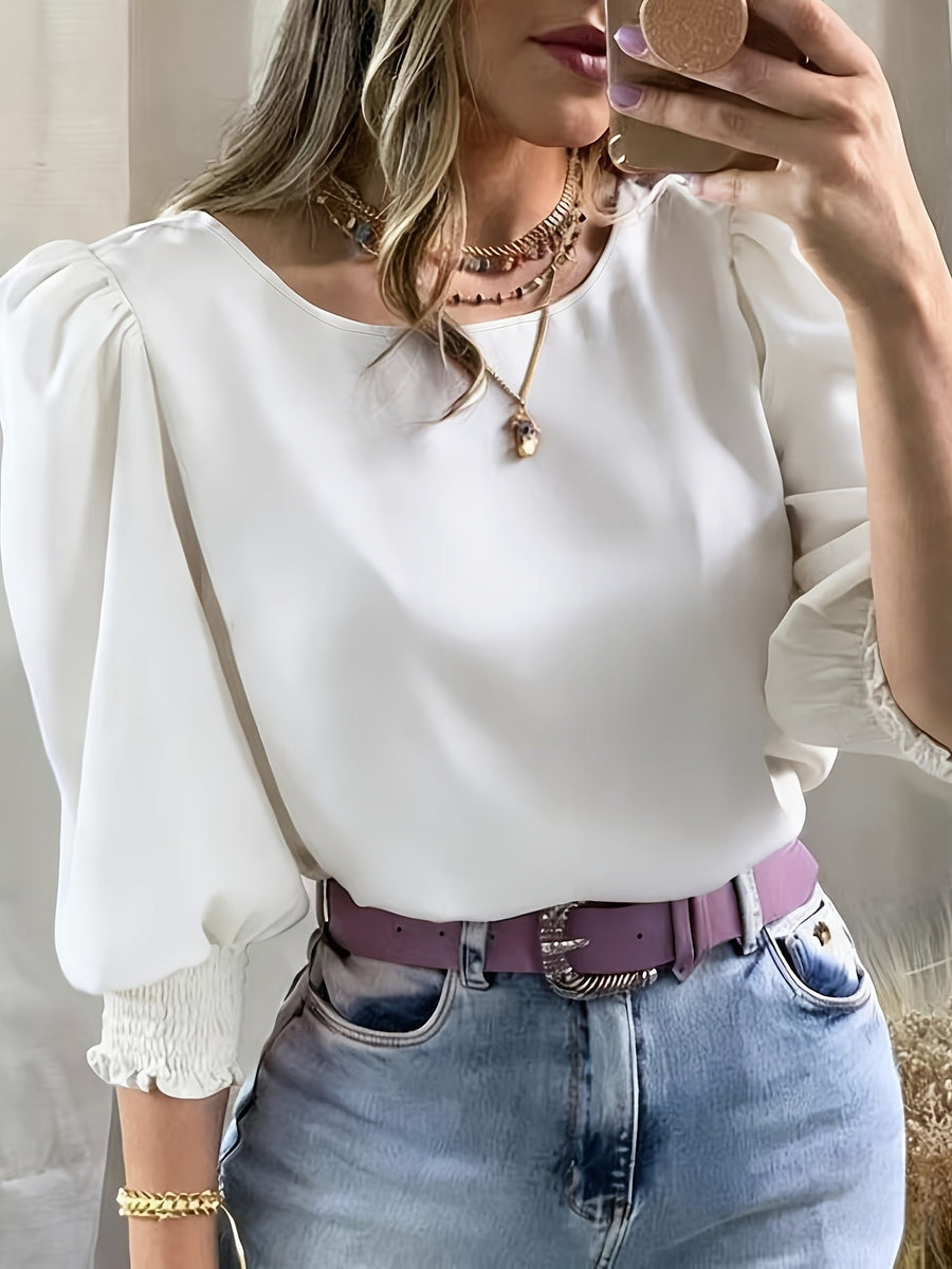 Ellen | Women's Puff Sleeve Blouse – Elegant Long Sleeve Dressy Top view 7