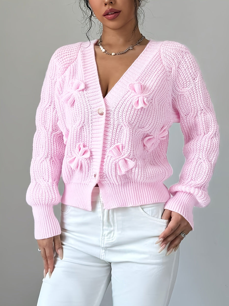Juniper | Women's Cardigan – Bow Detail Long Sleeve Button-Up Knit view 5