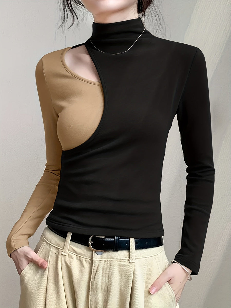 Eliana | Women's Mock Neck Top – Cutout Long Sleeve Slim Fit Top view 5