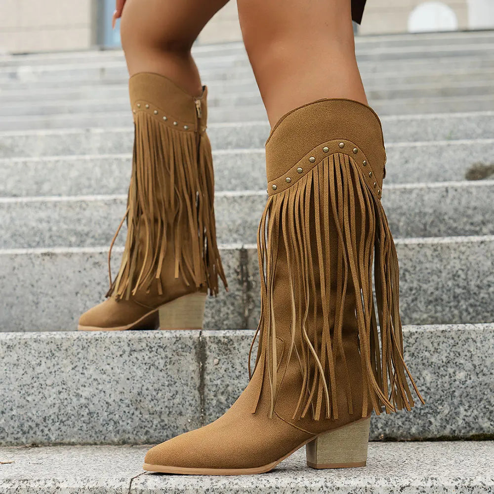 Genevieve | Wide Calf Western Fringe Cowboy Boots