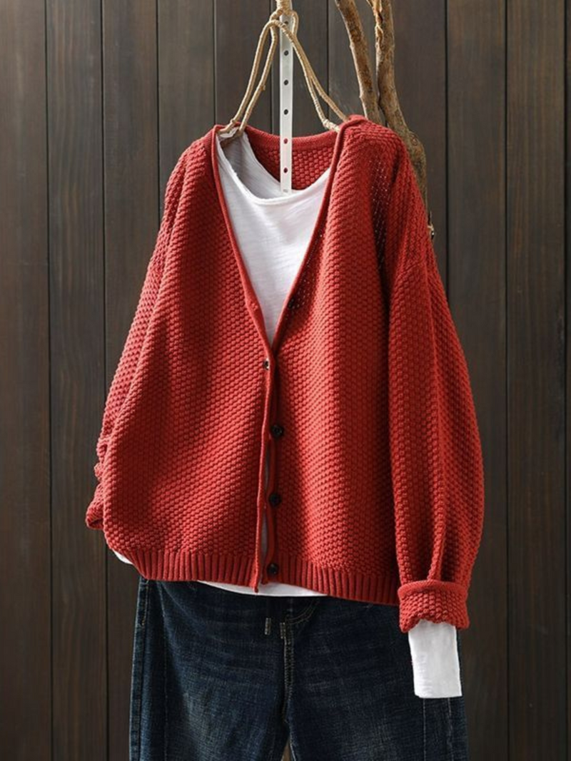 Gwyneth | Women's Winter Cardigan – Button-Front Knit, Red