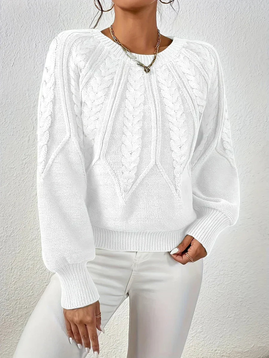 Joan | Women's Winter Sweater – Cable Knit Crew Neck, Light Green view 10