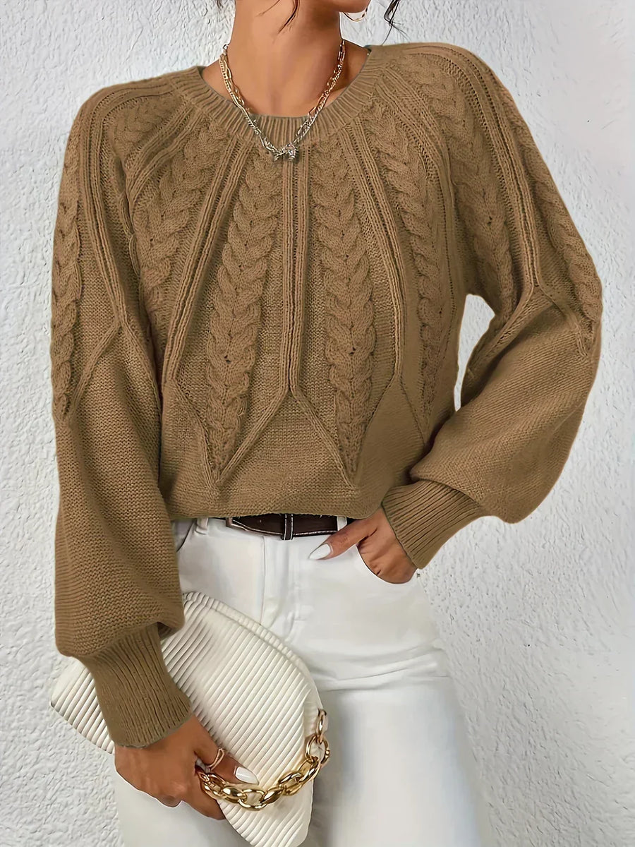 Joan | Women's Winter Sweater – Cable Knit Crew Neck, Light Green view 11