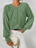 Joan | Women's Winter Sweater – Cable Knit Crew Neck, Light Green