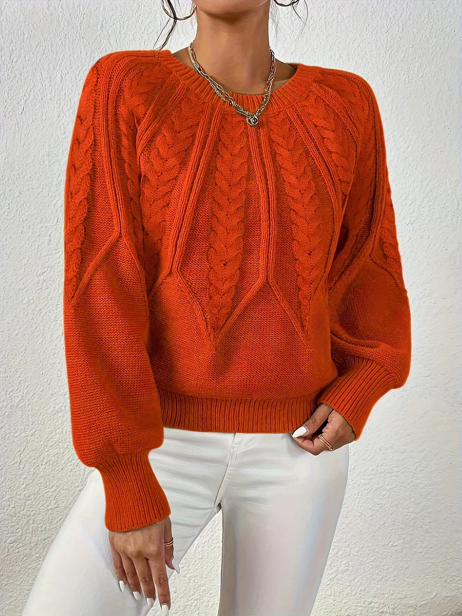 Joan | Women's Winter Sweater – Cable Knit Crew Neck, Light Green view 4