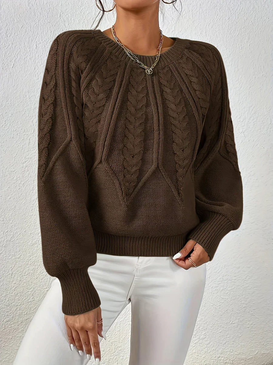 Joan | Women's Winter Sweater – Cable Knit Crew Neck, Light Green view 5