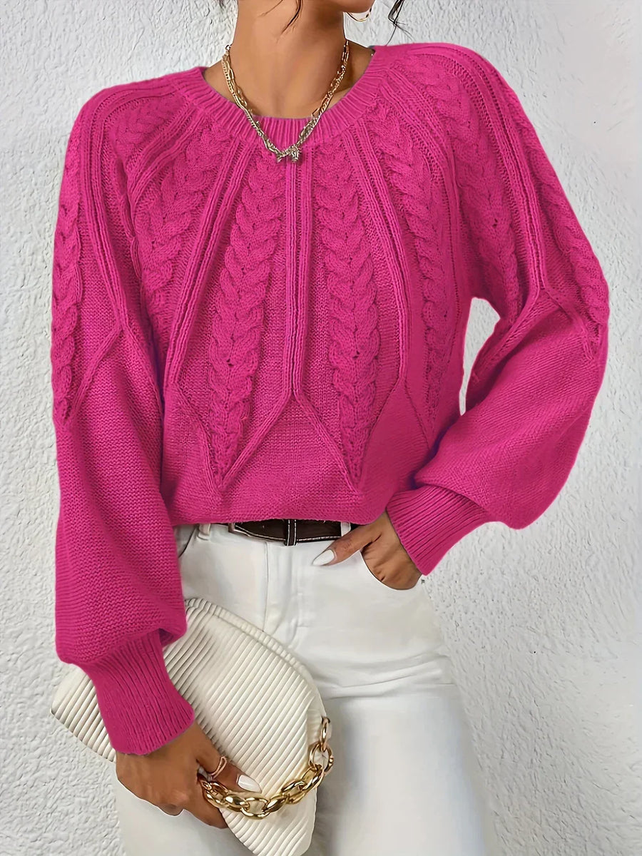 Joan | Women's Winter Sweater – Cable Knit Crew Neck, Light Green view 9
