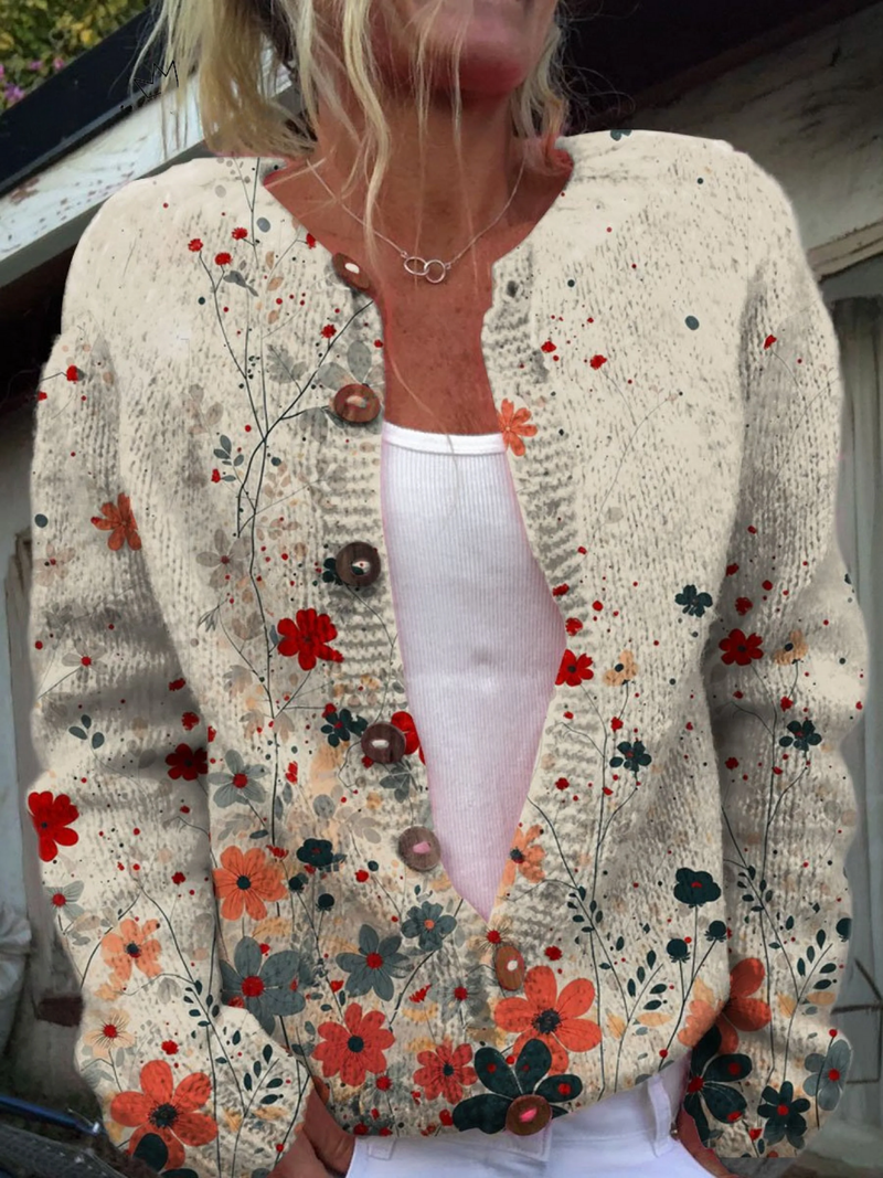 Ffion | Women's Winter Cardigan – Floral Print Open Front, S–5XL