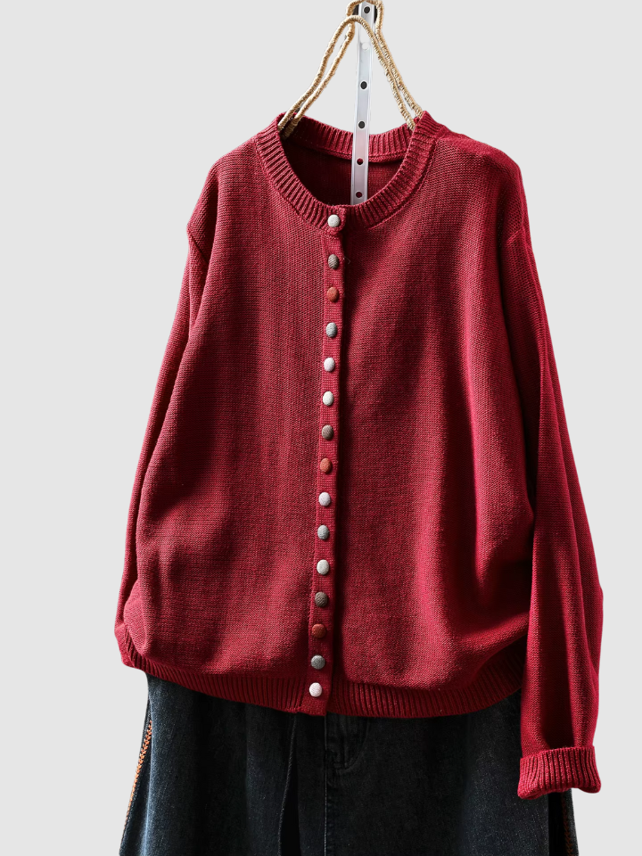 Posy | Women's Winter Cardigan – Button-Front Knit, Beige