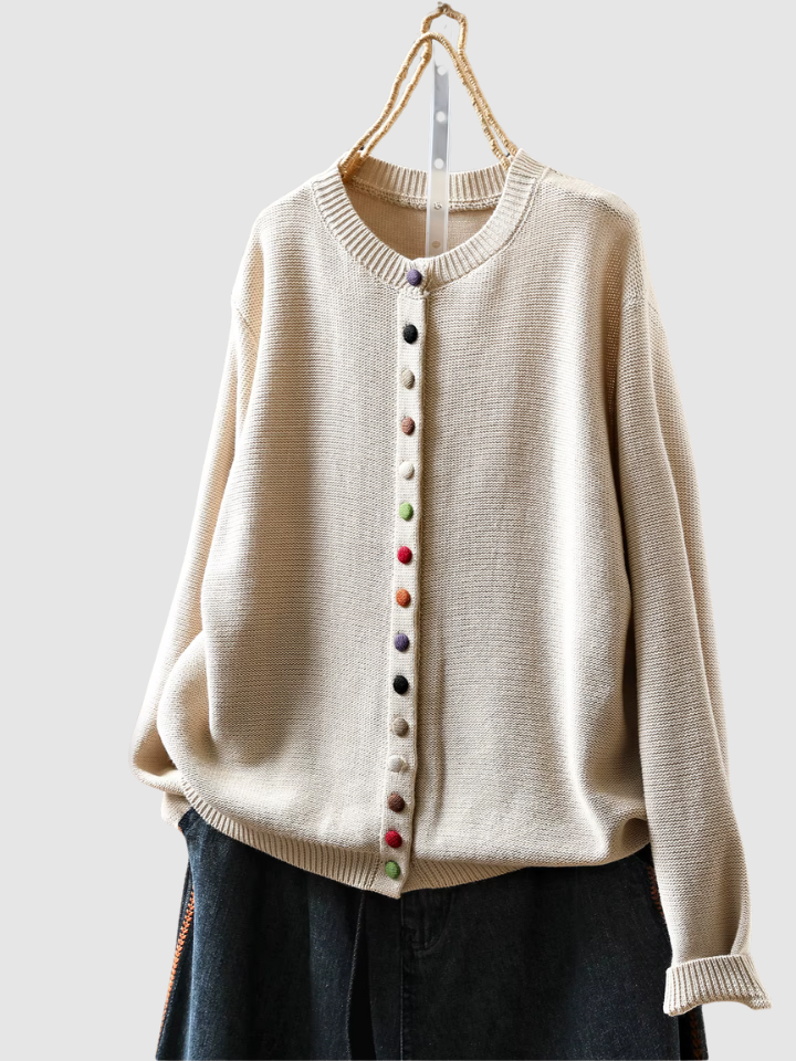 Posy | Women's Winter Cardigan – Button-Front Knit, Beige