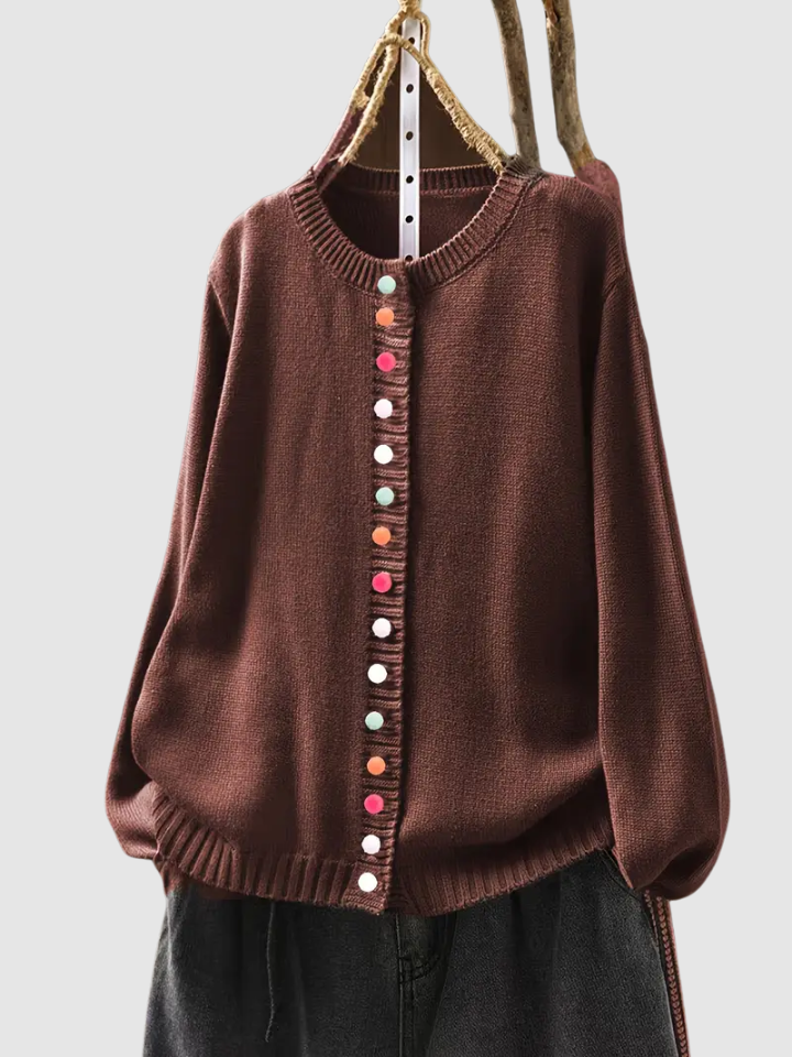 Posy | Women's Winter Cardigan – Button-Front Knit, Beige view 6