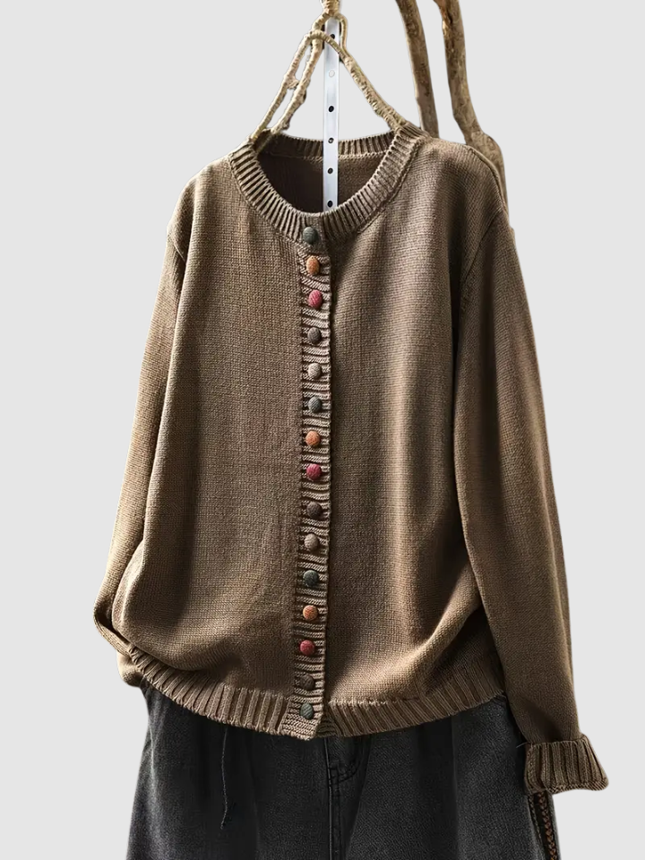 Posy | Women's Winter Cardigan – Button-Front Knit, Beige view 7