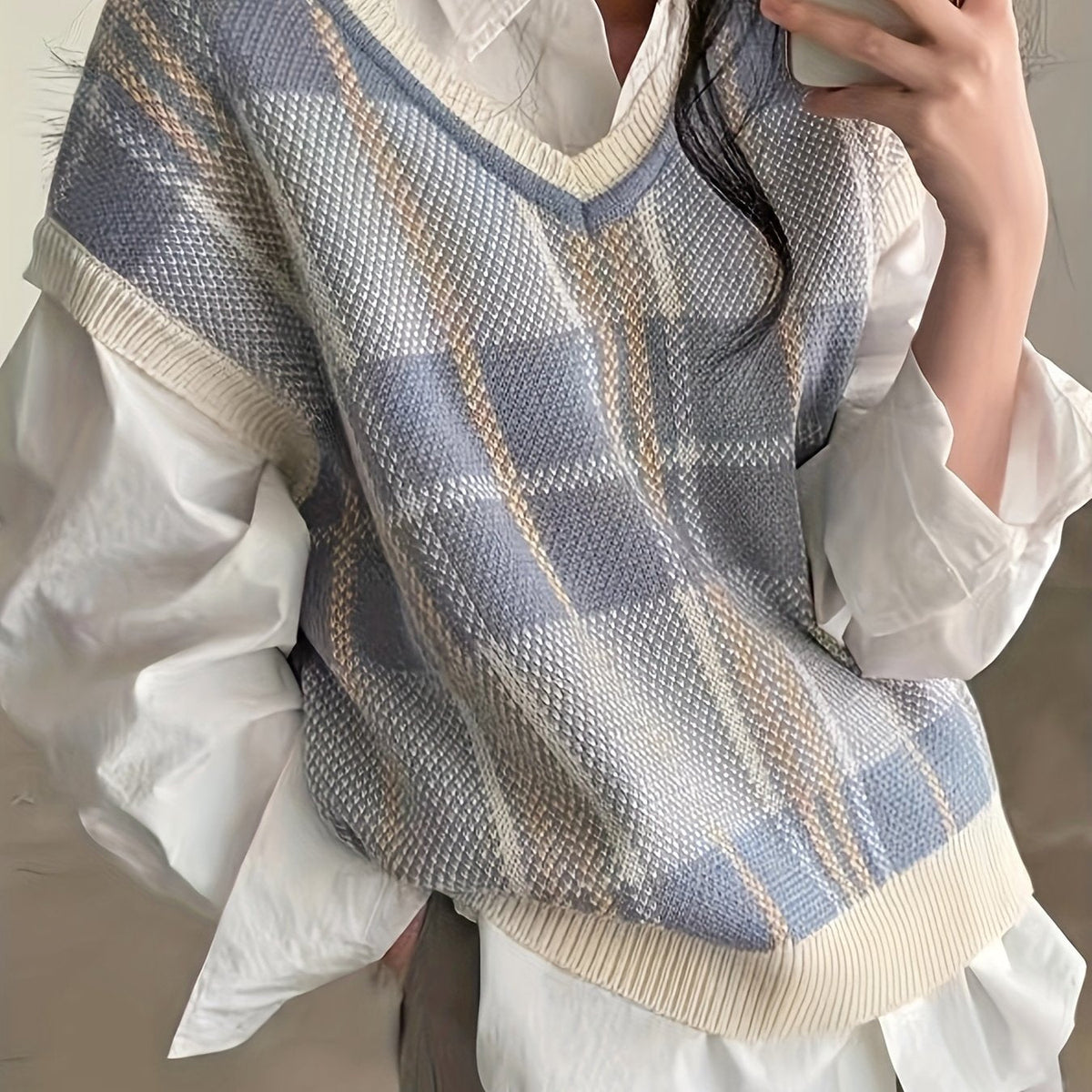 Marnie | Women's Sweater Vest – Vintage Plaid V Neck Knit Vest