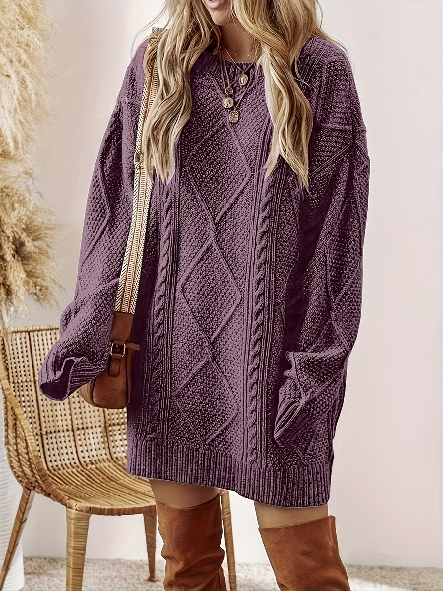 Tabitha | Women's Oversized Cable Knit Sweater Dress – Loose Winter Midi Dress view 2