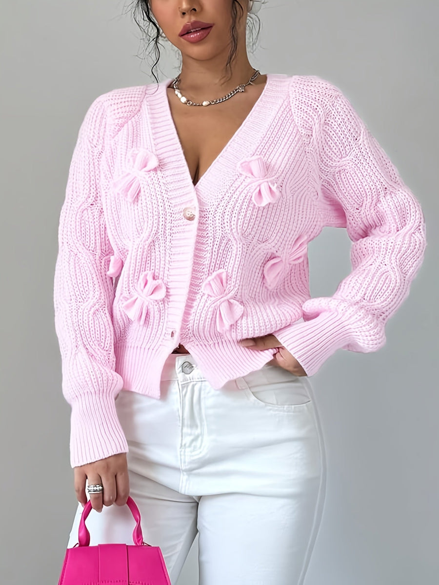 Juniper | Women's Cardigan – Bow Detail Long Sleeve Button-Up Knit view 3