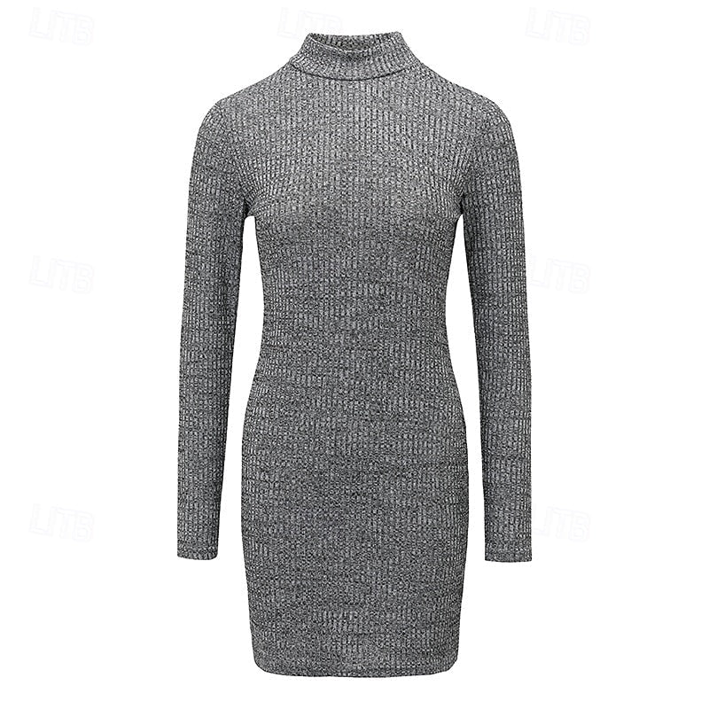 Harper | Women's Turtleneck Sweater Dress – Ribbed Knit Long Sleeve Dress view 2