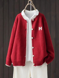 Ruth | Women's Winter Cardigan – Oversized Button-Front, Red