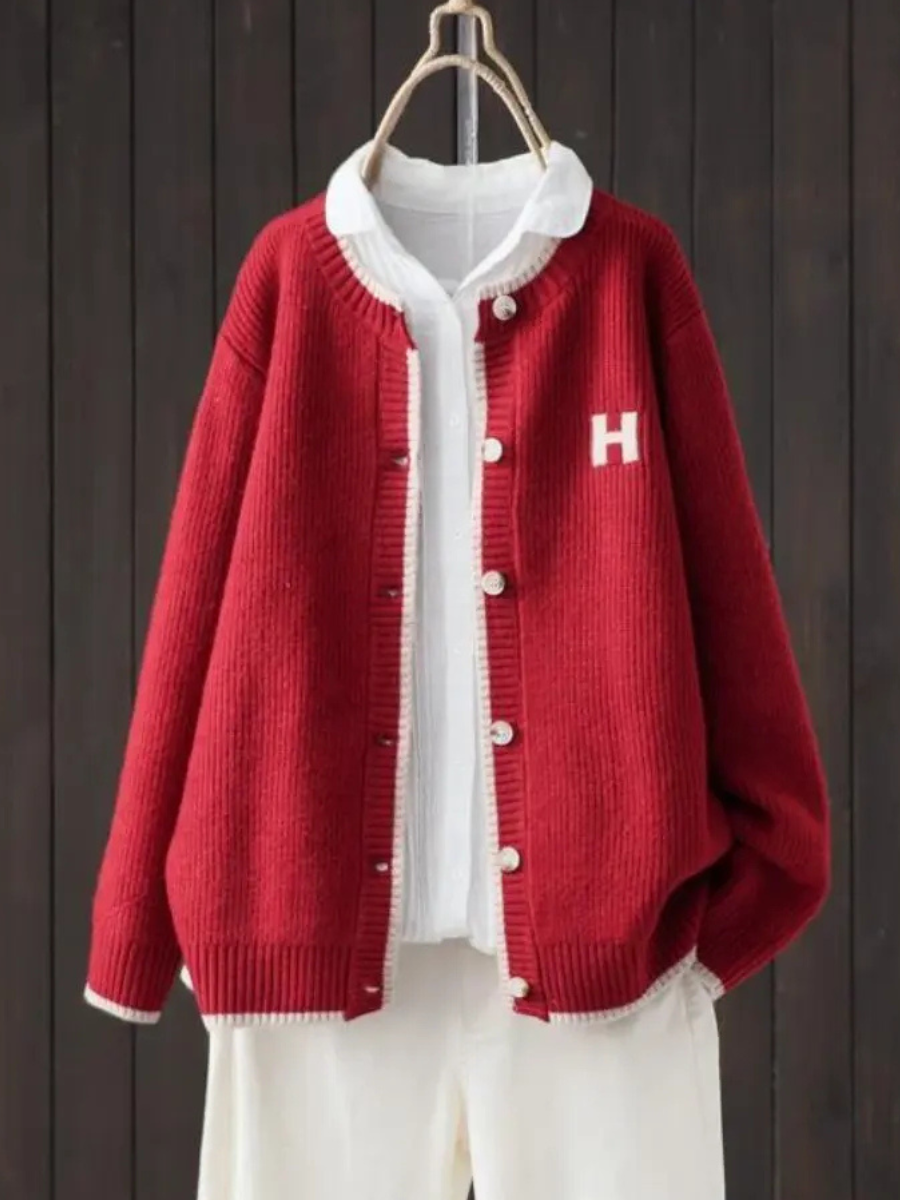 Ruth | Women's Winter Cardigan – Oversized Button-Front, Red