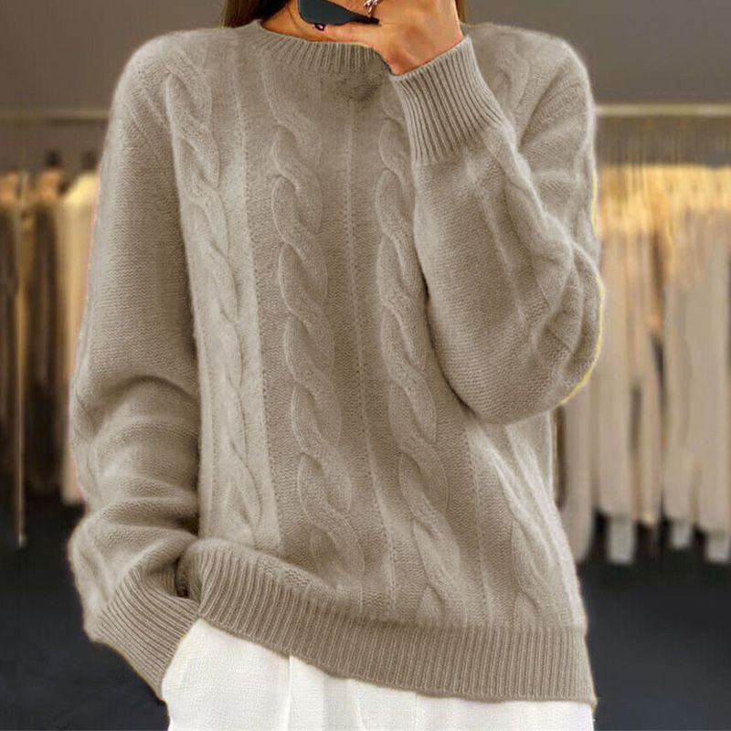 Leonora | Women's Winter Sweater – Cable Knit, Beige view 2