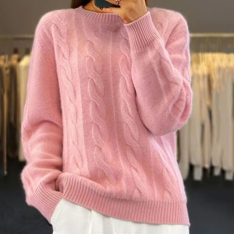 Leonora | Women's Winter Sweater – Cable Knit, Beige view 3